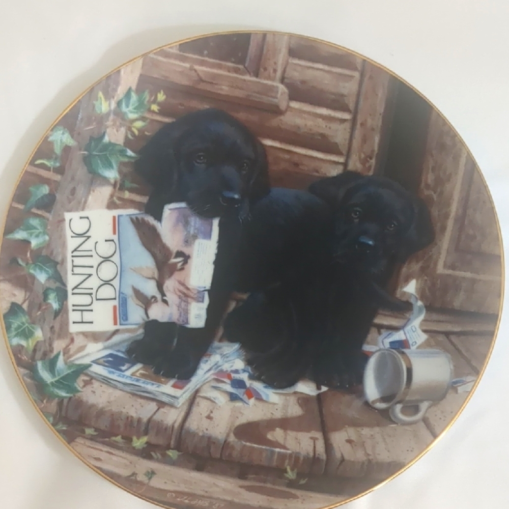 Cabin Fever Puppy Playtime Set  Decorative Plate Jim Lamb Vintage 1987